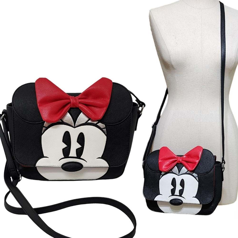 Authentic Disney Parks Minnie Mouse Crossbody Bag Purse EUC Black Red Wh…